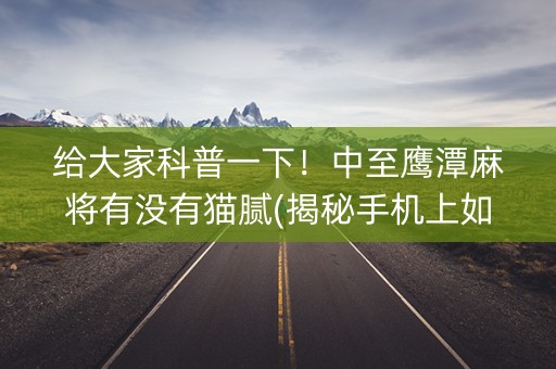 给大家科普一下！中至鹰潭麻将有没有猫腻(揭秘手机上如何让牌变好)