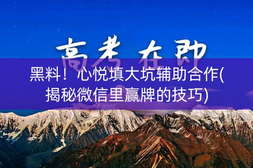 黑料！心悦填大坑辅助合作(揭秘微信里赢牌的技巧)