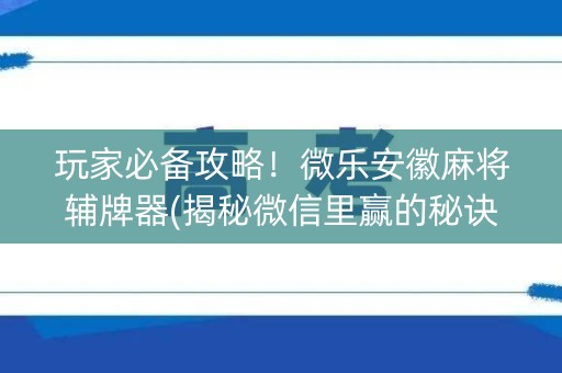 玩家必备攻略！微乐安徽麻将辅牌器(揭秘微信里赢的秘诀)