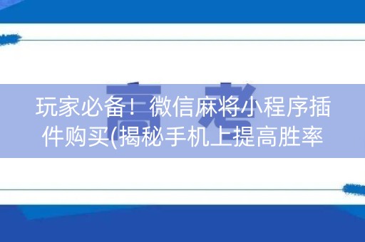 玩家必备！微信麻将小程序插件购买(揭秘手机上提高胜率)