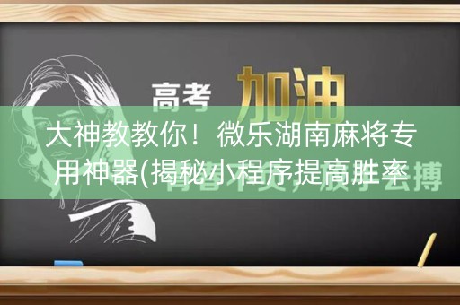 大神教教你！微乐湖南麻将专用神器(揭秘小程序提高胜率)