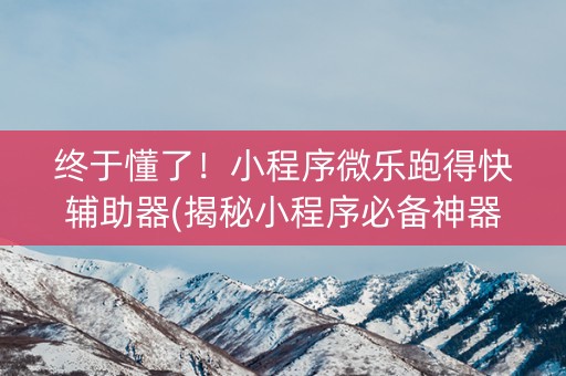 终于懂了！小程序微乐跑得快辅助器(揭秘小程序必备神器)