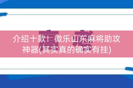 介绍十款！微乐山东麻将助攻神器(其实真的确实有挂)