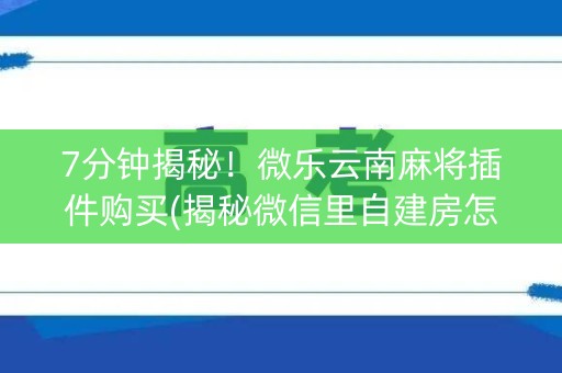 7分钟揭秘！微乐云南麻将插件购买(揭秘微信里自建房怎么赢)