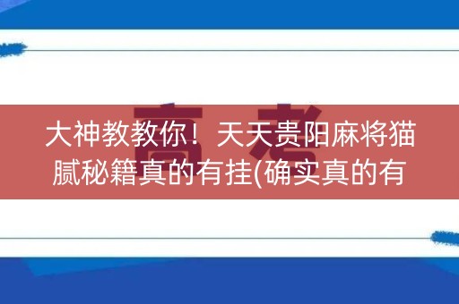 大神教教你！天天贵阳麻将猫腻秘籍真的有挂(确实真的有挂)