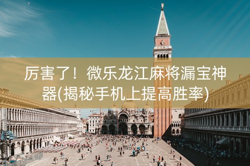 厉害了！微乐龙江麻将漏宝神器(揭秘手机上提高胜率)