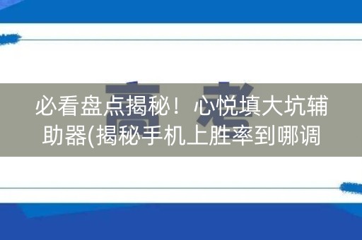 必看盘点揭秘！心悦填大坑辅助器(揭秘手机上胜率到哪调)