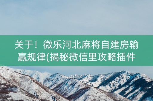 关于！微乐河北麻将自建房输赢规律(揭秘微信里攻略插件)
