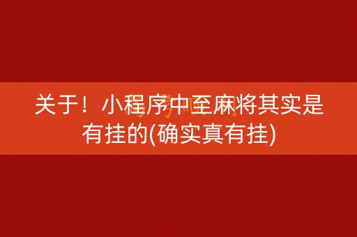 关于！小程序中至麻将其实是有挂的(确实真有挂)