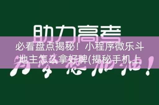 必看盘点揭秘！小程序微乐斗地主怎么拿好牌(揭秘手机上助手软件)