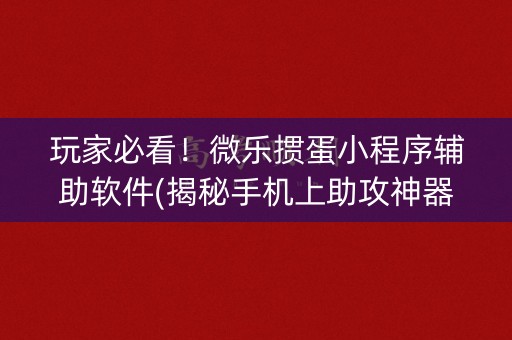 玩家必看！微乐掼蛋小程序辅助软件(揭秘手机上助攻神器)