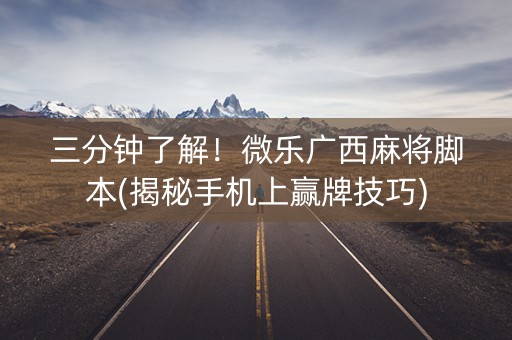 三分钟了解！微乐广西麻将脚本(揭秘手机上赢牌技巧)