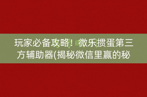 玩家必备攻略！微乐掼蛋第三方辅助器(揭秘微信里赢的秘诀)