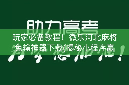 玩家必备教程！微乐河北麻将免输神器下载(揭秘小程序赢牌技巧)