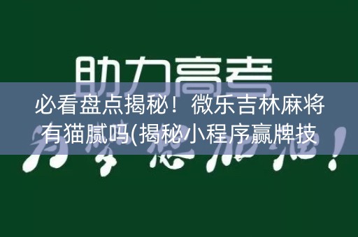 必看盘点揭秘！微乐吉林麻将有猫腻吗(揭秘小程序赢牌技巧)