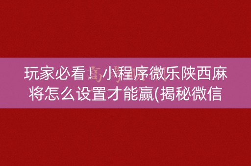 玩家必看！小程序微乐陕西麻将怎么设置才能赢(揭秘微信里助手软件)