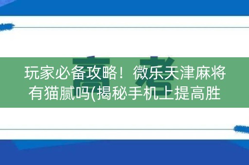 玩家必备攻略！微乐天津麻将有猫腻吗(揭秘手机上提高胜率)