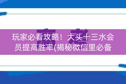 玩家必看攻略！大头十三水会员提高胜率(揭秘微信里必备神器)