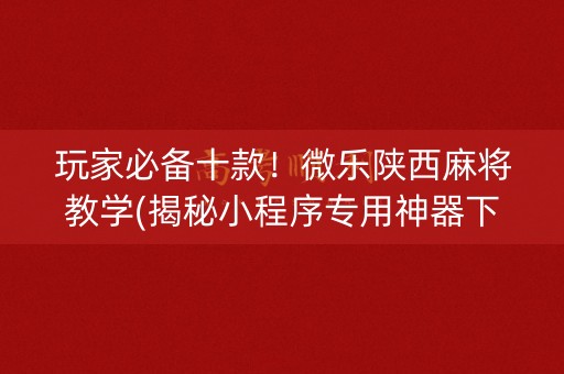玩家必备十款！微乐陕西麻将教学(揭秘小程序专用神器下载)