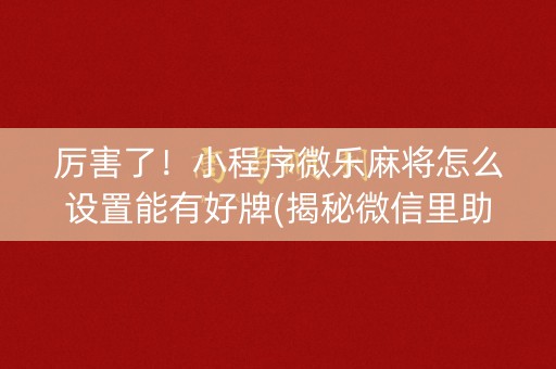 厉害了！小程序微乐麻将怎么设置能有好牌(揭秘微信里助赢神器购买)