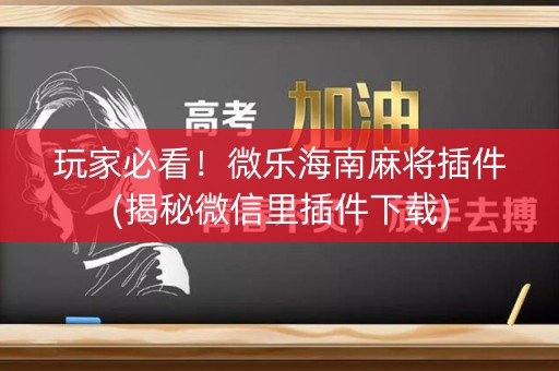 玩家必看！微乐海南麻将插件(揭秘微信里插件下载)
