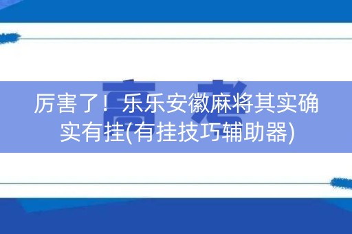 厉害了！乐乐安徽麻将其实确实有挂(有挂技巧辅助器)
