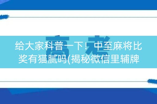 给大家科普一下！中至麻将比奖有猫腻吗(揭秘微信里辅牌器)