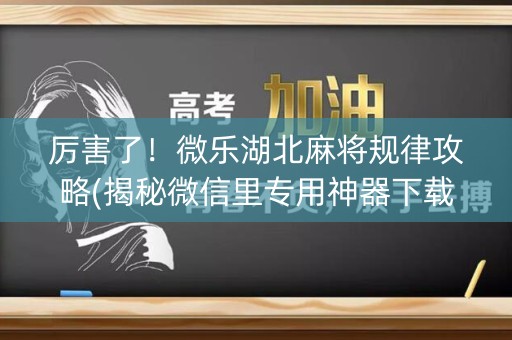 厉害了！微乐湖北麻将规律攻略(揭秘微信里专用神器下载)