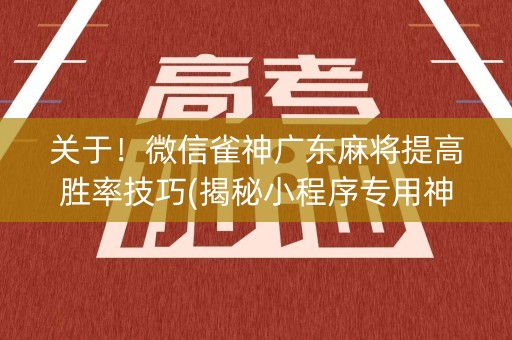 关于！微信雀神广东麻将提高胜率技巧(揭秘小程序专用神器)