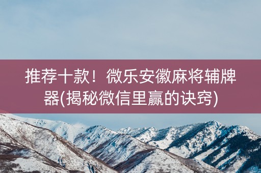 推荐十款！微乐安徽麻将辅牌器(揭秘微信里赢的诀窍)