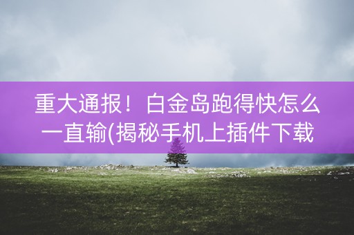 重大通报！白金岛跑得快怎么一直输(揭秘手机上插件下载)