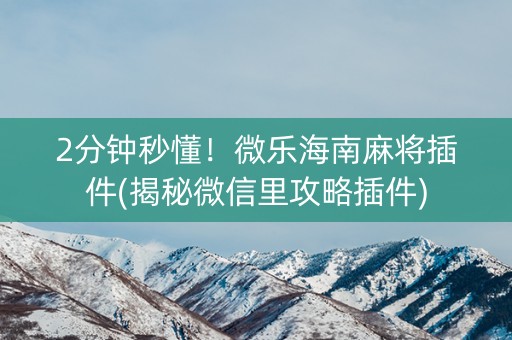 2分钟秒懂！微乐海南麻将插件(揭秘微信里攻略插件)