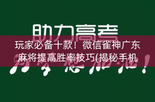 玩家必备十款！微信雀神广东麻将提高胜率技巧(揭秘手机上输赢规律)