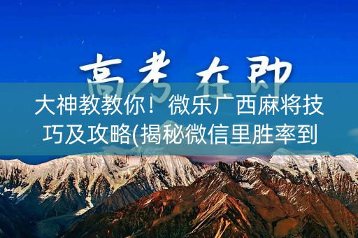 大神教教你！微乐广西麻将技巧及攻略(揭秘微信里胜率到哪调)