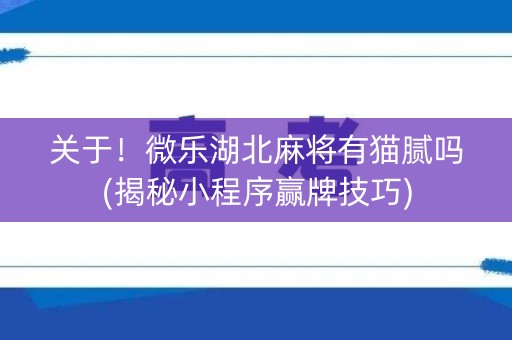关于！微乐湖北麻将有猫腻吗(揭秘小程序赢牌技巧)