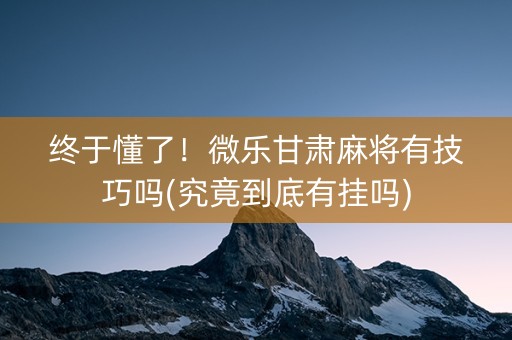 终于懂了！微乐甘肃麻将有技巧吗(究竟到底有挂吗)