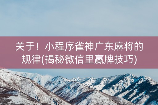 关于！小程序雀神广东麻将的规律(揭秘微信里赢牌技巧)