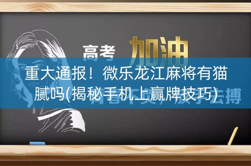 重大通报！微乐龙江麻将有猫腻吗(揭秘手机上赢牌技巧)