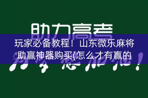 玩家必备教程！山东微乐麻将助赢神器购买(怎么才有赢的几率)