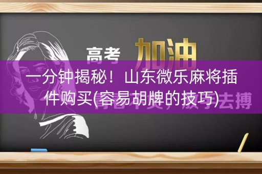 一分钟揭秘！山东微乐麻将插件购买(容易胡牌的技巧)