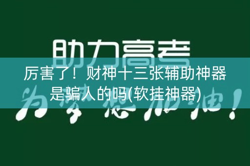 厉害了！财神十三张辅助神器是骗人的吗(软挂神器)