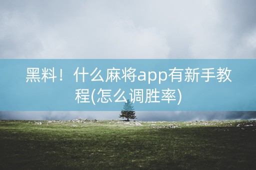 黑料！什么麻将app有新手教程(怎么调胜率)