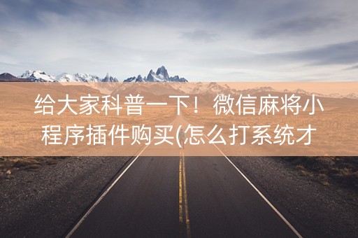 给大家科普一下！微信麻将小程序插件购买(怎么打系统才能给好牌)