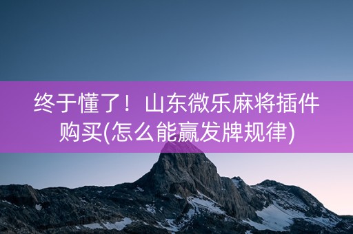 终于懂了！山东微乐麻将插件购买(怎么能赢发牌规律)