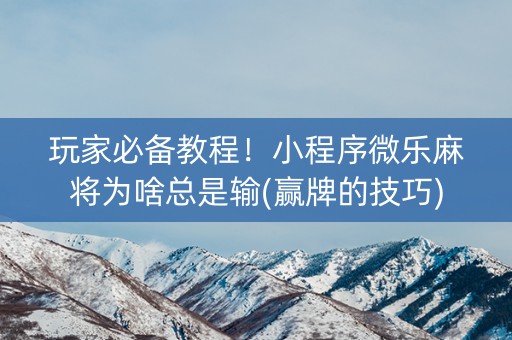 玩家必备教程！小程序微乐麻将为啥总是输(赢牌的技巧)