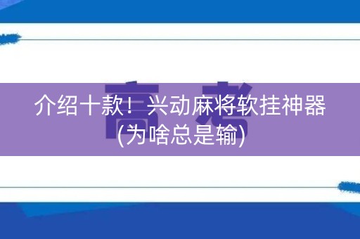 介绍十款！兴动麻将软挂神器(为啥总是输)