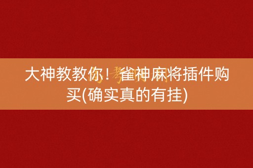 大神教教你！雀神麻将插件购买(确实真的有挂)