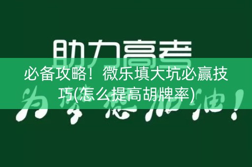 必备攻略！微乐填大坑必赢技巧(怎么提高胡牌率)