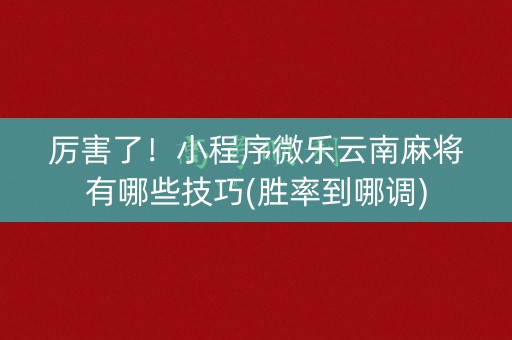 厉害了！小程序微乐云南麻将有哪些技巧(胜率到哪调)