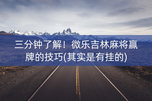 三分钟了解！微乐吉林麻将赢牌的技巧(其实是有挂的)